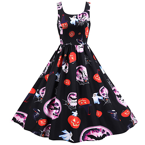 

Pumpkin Dress Adults Women's Vacation Dress Halloween Halloween Festival / Holiday Polyster Black Women's Easy Carnival Costumes