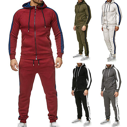

Men's 2 Piece Full Zip Tracksuit Sweatsuit Street Athleisure 2pcs Winter Long Sleeve Thermal Warm Moisture Wicking Soft Fitness Gym Workout Running Jogging Training Sportswear Hoodie Black Red Army