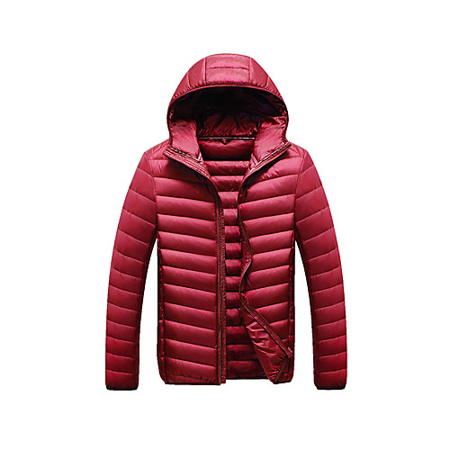 

Men's Down Parka Solid Colored White Duck Down Nylon Black / Wine / Navy Blue M / L / XL