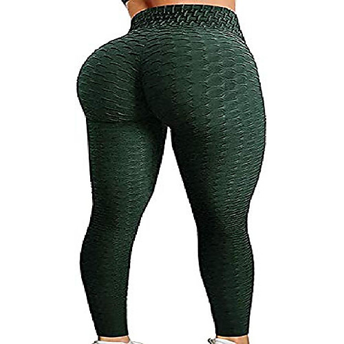 

booty yoga pants women,high waisted ruched butt lift textured scrunch tummy control slimming leggings workout tights(deep green,xl)
