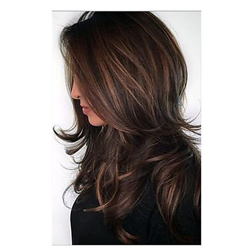 

Synthetic Wig Bouncy Curl Asymmetrical Wig Medium Length Light Brown Synthetic Hair 24 inch Women's Fashionable Design Ombre Hair Light Brown