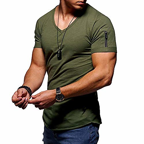 

mens v neck t shirt - solid color short shirts short sleeve big tall shirts army green