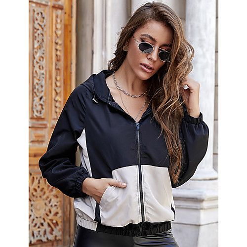 

Women's Color Block Patchwork Active Fall Jacket Regular Daily Long Sleeve Coat Tops Black