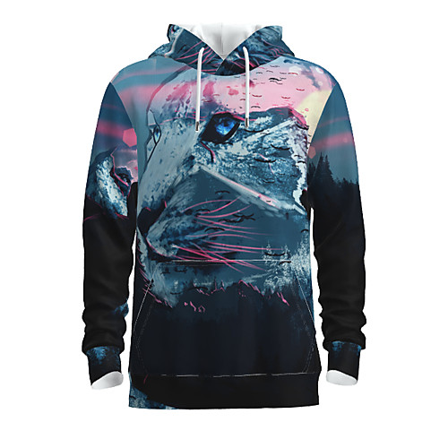 

Men's Pullover Hoodie Sweatshirt Graphic Animal Daily 3D Print Basic Hoodies Sweatshirts Navy Blue