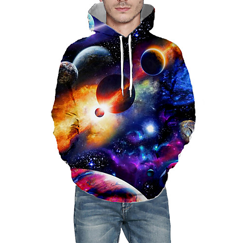 

Men's Pullover Hoodie Sweatshirt Graphic Galaxy Star Print Hooded Daily 3D Print Basic Hoodies Sweatshirts Long Sleeve Blue