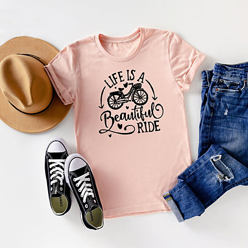 

Women's T shirt Graphic Text Letter Print Round Neck Tops 100% Cotton Basic Basic Top White Purple Red