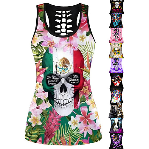 

Women's Tank Top Racerback Halloween PinkGreen Black / Yellow Black Purple Yellow Spandex Fitness Gym Workout Running T Shirt Plus Size Sport Activewear 4 Way Stretch Breathable Comfort Quick Dry