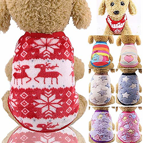 

7 pack cartoon small dog sweater puppy vest, flannel warm small teacup dog clothes velvet coat chihuahua pets cat apparel