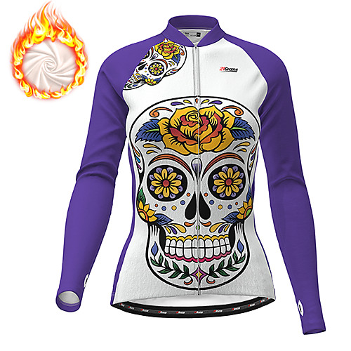 

21Grams Women's Long Sleeve Cycling Jersey Winter Fleece Purple Yellow Red Skull Floral Botanical Funny Bike Jacket Jersey Top Mountain Bike MTB Road Bike Cycling Thermal Warm Fleece Lining Breathable