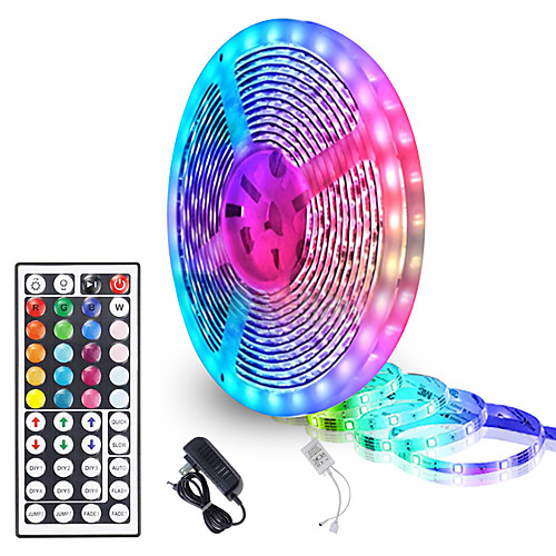 

5 Meters Waterproof Flexible LED Light Strips 90x5050 RGB SMD LEDs IR 44 Key Controller with Installation Package and 12V Adapter Kit
