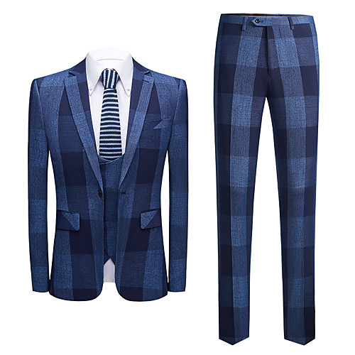 

Blue Striped Standard Fit Polyester Suit - Notch Single Breasted One-button
