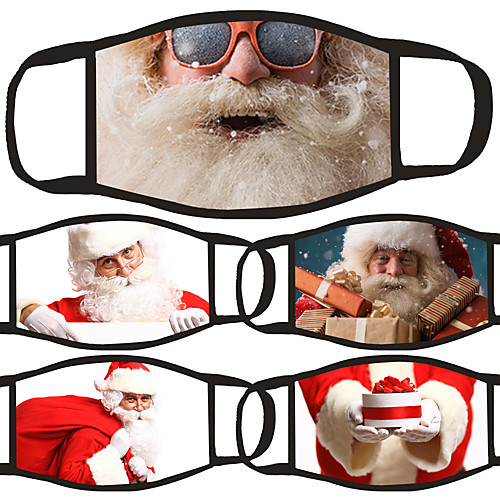 

5 Pcs Face Mask Cover Dust Proof Cotton Red and White Daily Wear Dust Proof Christmas