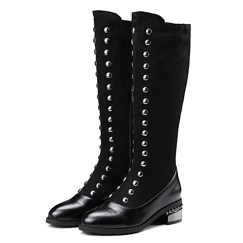 

Women's Boots Block Heel Boots Cuban Heel Pointed Toe Knee High Boots Casual Basic Daily Walking Shoes PU Rivet Solid Colored Black