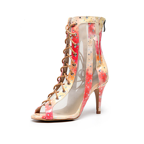 

Women's Latin Shoes Jazz Shoes Modern Shoes Dance Boots Boots Crystal / Rhinestone Slim High Heel Peach Buckle