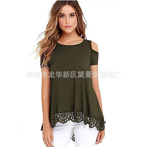 

women& #39;s tops short sleeve lace trim o-neck a-line tunic blouse yellow s