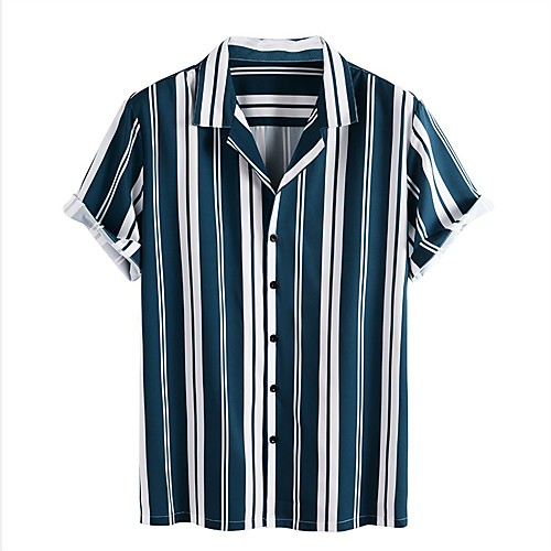 

Men's Shirt Other Prints Striped Short Sleeve Daily Tops Basic Blue