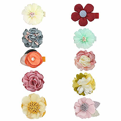 

10pcs baby girls tiny hair flower clips floral barrettes fully lined for newborn infants toddlers by