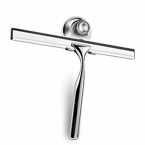 

Shower Squeegee for Shower Doors, Window, Bathroom Mirror and Car Glass, Multifunctional Cleaning Squeegee with Powerful Suction Cup Hooks Holder Stainless Steel