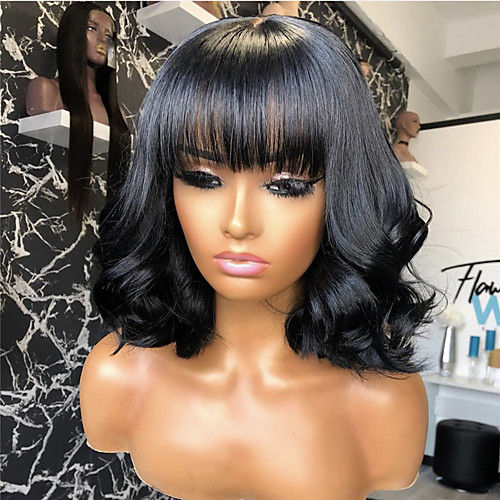 

Synthetic Wig Curly With Bangs Wig Short Natural Black Synthetic Hair 14 inch Women's Classic Exquisite Fluffy Black