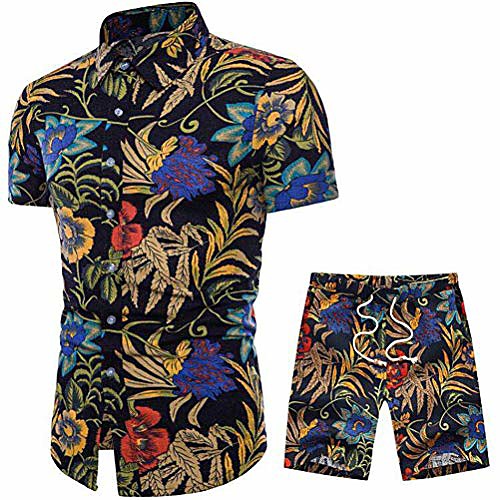 

men's 2 piece tracksuit floral hawaiian shirt short sleeve shirts and shorts