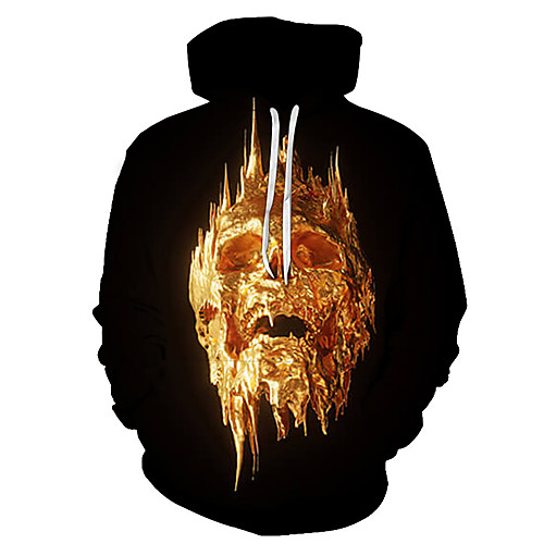 

Men's Plus Size Pullover Hoodie Sweatshirt Graphic Skull Hooded Going out Club 3D Print Casual Halloween Hoodies Sweatshirts Long Sleeve Black