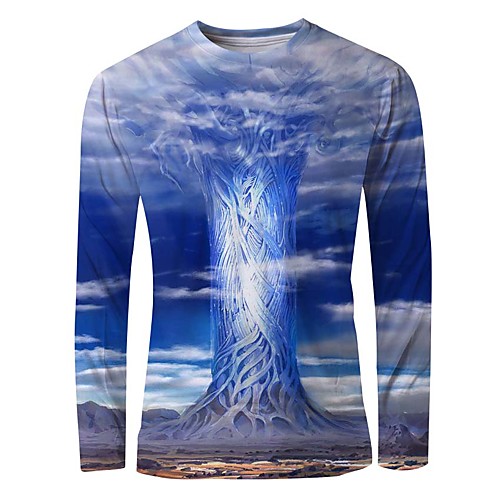 

Men's T shirt 3D Print Graphic Long Sleeve Daily Tops Basic Blue