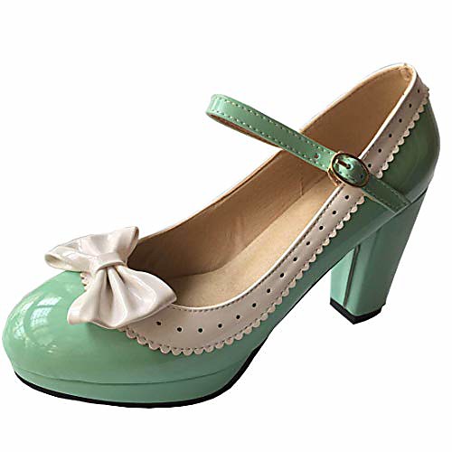 

woman's high heel lolita shoes cute bowknot mary jane shoes green 9.5