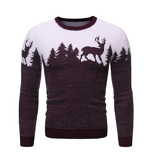 

Men's Christmas Geometric Animal Pullover Long Sleeve Sweater Cardigans Crew Neck Winter Black Red Navy Blue