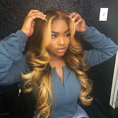 

Synthetic Wig Body Wave Middle Part Wig Long Very Long Light golden Synthetic Hair 65 inch Women's Party Highlighted / Balayage Hair Middle Part Blonde