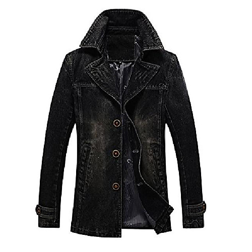 

men`s vintage label collar denim jeans jacket trench coat (us xl, black)