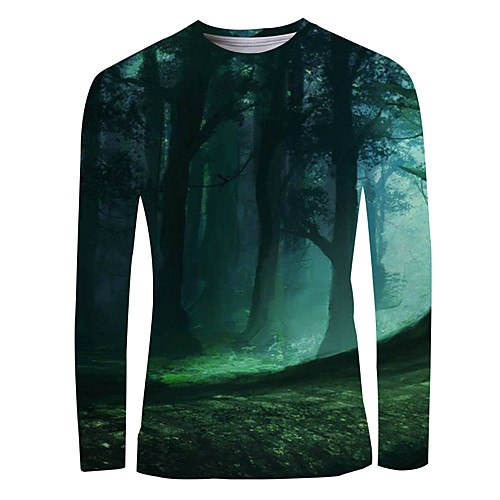 

Men's T shirt 3D Print Graphic Scenery Print Long Sleeve Daily Tops Basic Elegant Green