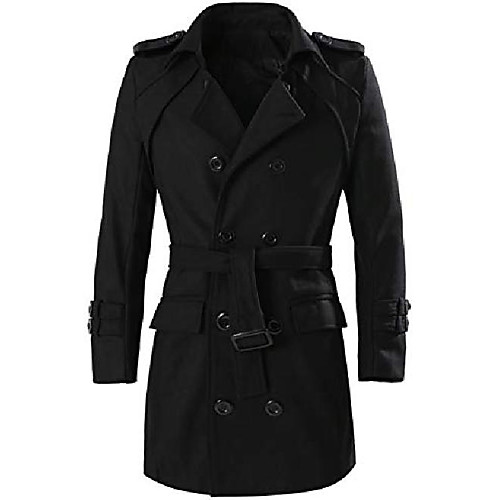 

men's double breasted slim fit belted winter trench coat jacket l us 42 black