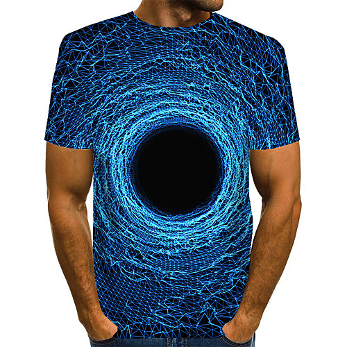 

Men's T shirt 3D Print Graphic Optical Illusion Print Short Sleeve Daily Tops Basic Exaggerated Blue