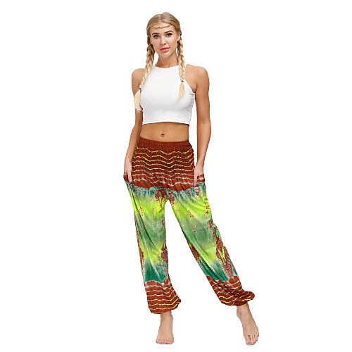 

Women's Yoga Pants Side Pockets Harem Bloomers Breathable Quick Dry Stripes Bohemian Green Yoga Fitness Gym Workout Sports Activewear / Casual / Athleisure