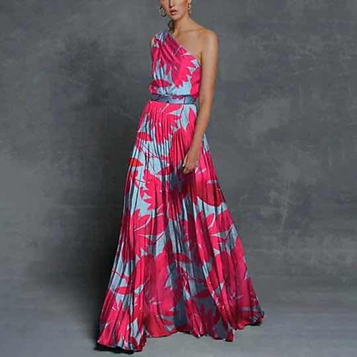 

Women's Swing Dress Maxi long Dress Red Green Sleeveless Print Summer One Shoulder Hot Elegant 2021 S M L XL XXL