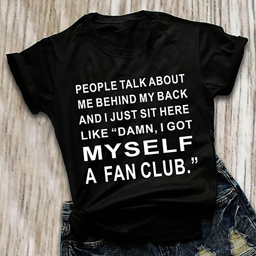

Women's T-shirt Letter Print Round Neck Tops 100% Cotton Basic Basic Top White Black Purple