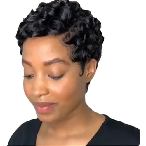 

Synthetic Wig Carrie Curl with Baby Hair Wig Long Natural Black Synthetic Hair 3-5 inch Women's African American Wig Black