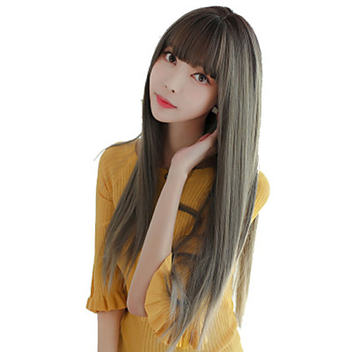 

Synthetic Wig Straight With Bangs Wig Very Long Brown Grey Black Chocolate Synthetic Hair 30 inch Women's Soft Classic Exquisite Brown