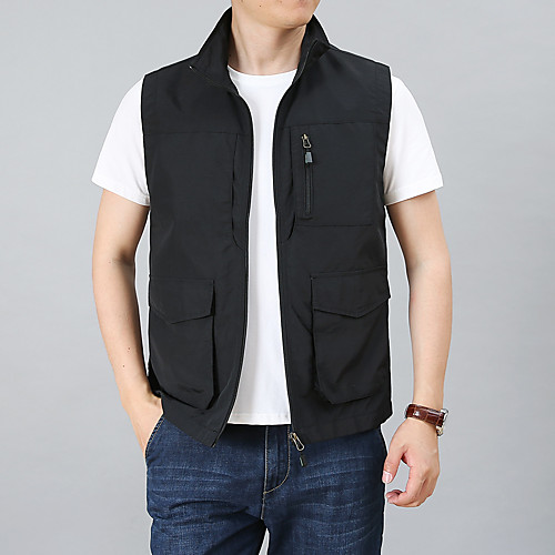 

Men's Hiking Vest / Gilet Fishing Vest Outdoor Solid Color Thermal Warm Lightweight Windproof Breathable Top Single Slider Hunting Fishing Climbing Black Army Green Grey Khaki Dark Navy / Quick Dry