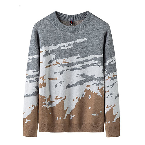 

Men's Stylish Basic Oversized Knitted Color Block Pullover Acrylic Fibers Long Sleeve Sweater Cardigans Crew Neck Fall Winter Yellow Light gray Gray