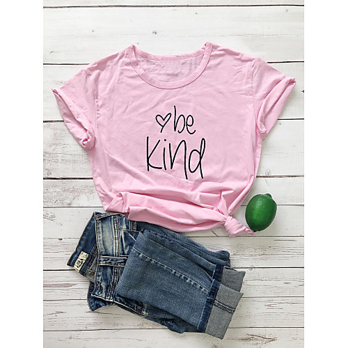 

Women's Be kind T shirt Letter Print Round Neck Tops 100% Cotton Basic Basic Top White Black Yellow