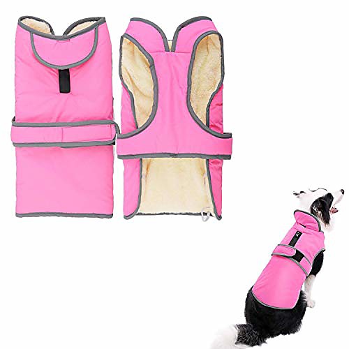 

dog coat waterproof reflective fleece lining cozy warm dog jacket winter cold weather outdoor apparel clothes for small medium large dogs, s m l xl xxl (m, pink)