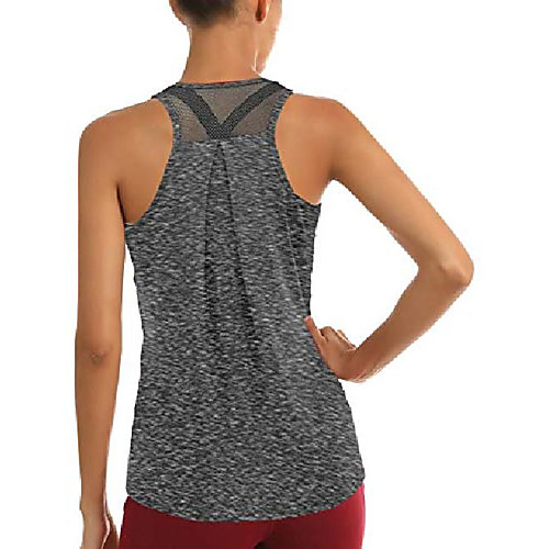 

workout tops for women mesh racerback tank yoga shirts open back activewear running sports gym quick dry tank tops (black grey, medium)