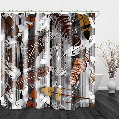 

Goose Feathers Print Waterproof Fabric Shower Curtain for Bathroom Home Decor Covered Bathtub Curtains Liner Includes with Hooks