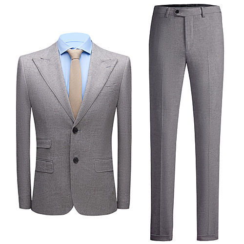 

Gray Solid Colored Standard Fit Polyester Suit - Slim Peak Single Breasted Two-buttons / Suits