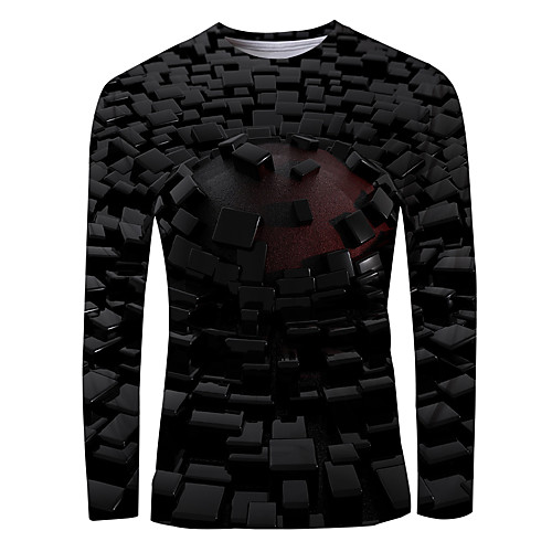 

Men's T shirt 3D Print Graphic Long Sleeve Daily Tops Basic Black