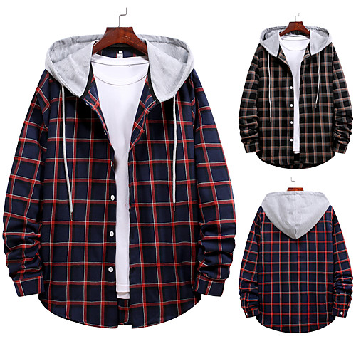 

Men's Shirt non-printing Striped Color Block Plus Size Drawstring Long Sleeve Daily Tops Vintage Streetwear Black Blue