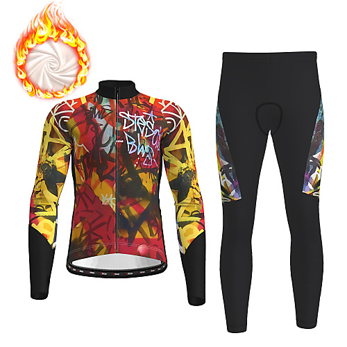

21Grams Men's Long Sleeve Cycling Jersey with Tights Winter Fleece Black / Yellow Christmas Bike Fleece Lining Breathable Warm Quick Dry Sports Graphic Mountain Bike MTB Road Bike Cycling Clothing