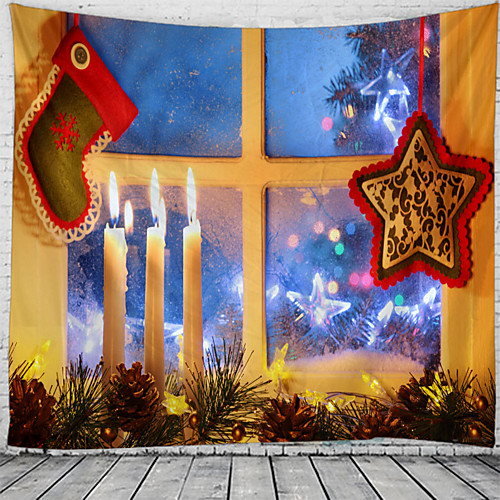 

Christmas Santa Claus Holiday Party Wall Tapestry Art Decor Blanket Curtain Picnic Tablecloth Hanging Home Bedroom Living Room Dorm Decoration Window Candle Stocking Tree Polyester