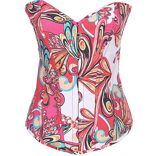 

Women's Buckle Overbust Corset - Printing Blue Red Green S M L